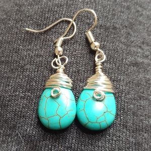 Silver & Turquoise Wire-Wrapped Handmade Earrings